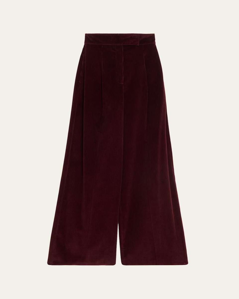 Cherry Wide-Leg Cotton Corduroy Pants